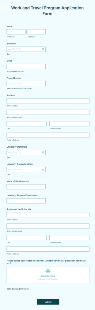 Work And Travel Program Application Form Template