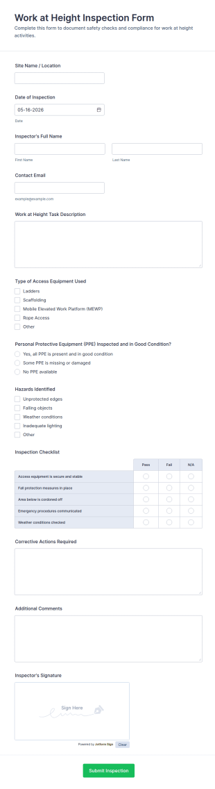 Work At Height Inspection Form Template