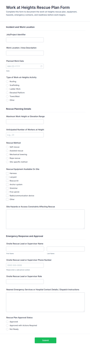 Work At Heights Rescue Plan Form Template