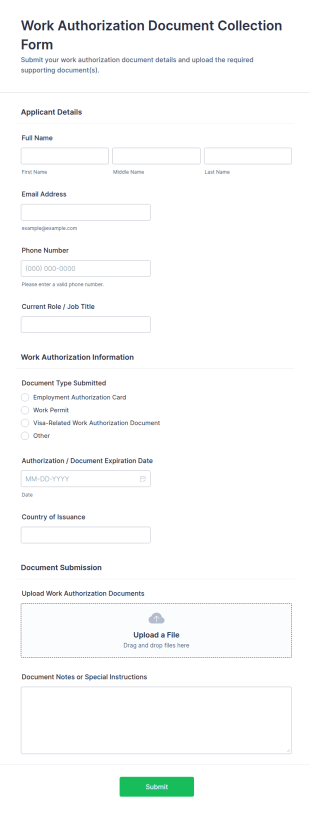 Work Authorization Document Collection Form Template