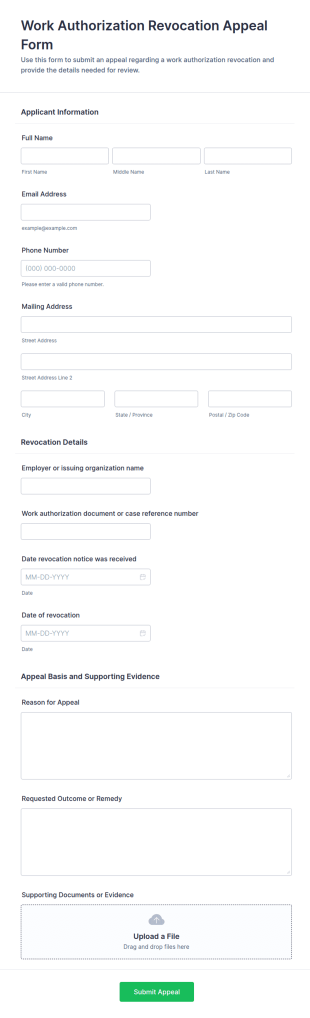 Work Authorization Revocation Appeal Form Template