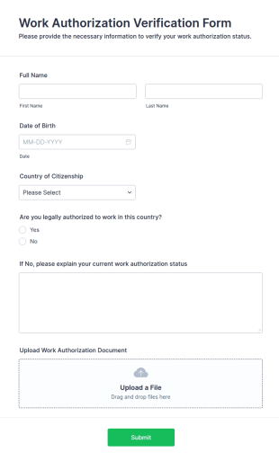 Work Authorization Verification Form Template