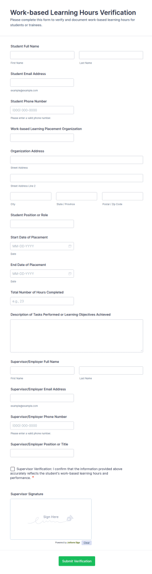 Work Based Learning Hours Verification Form Template