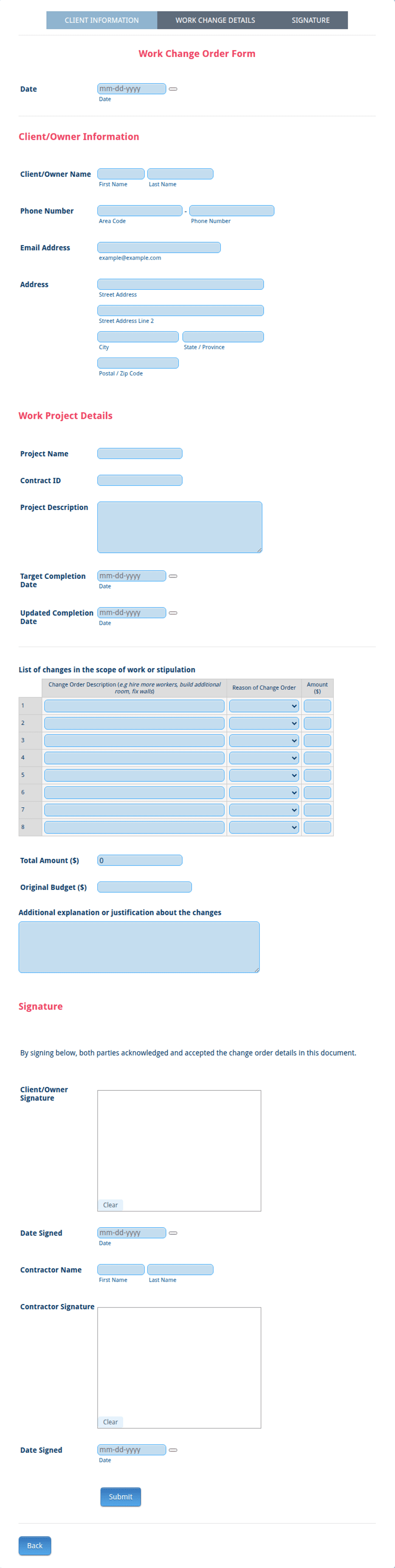 Work Change Order Form Template | Jotform