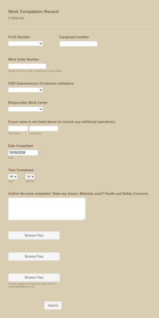 Work Completion Record Form Template
