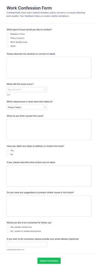 Work Confession Form Template