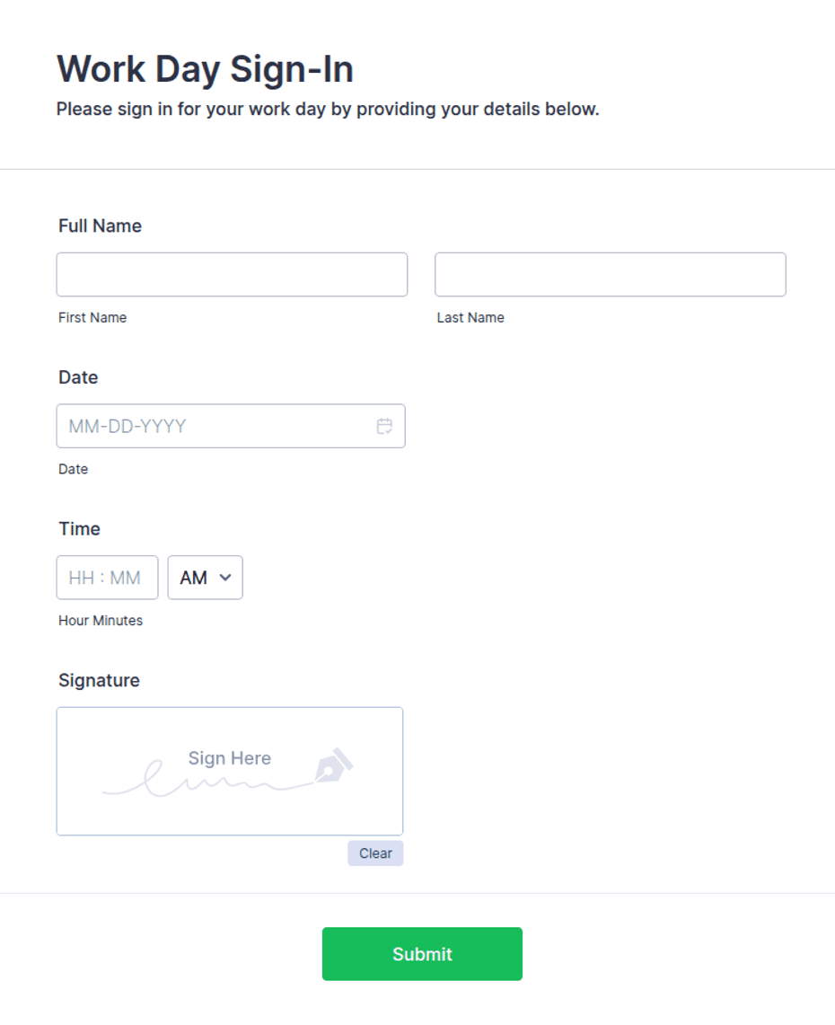Work Day Sign-In Form Template | Jotform