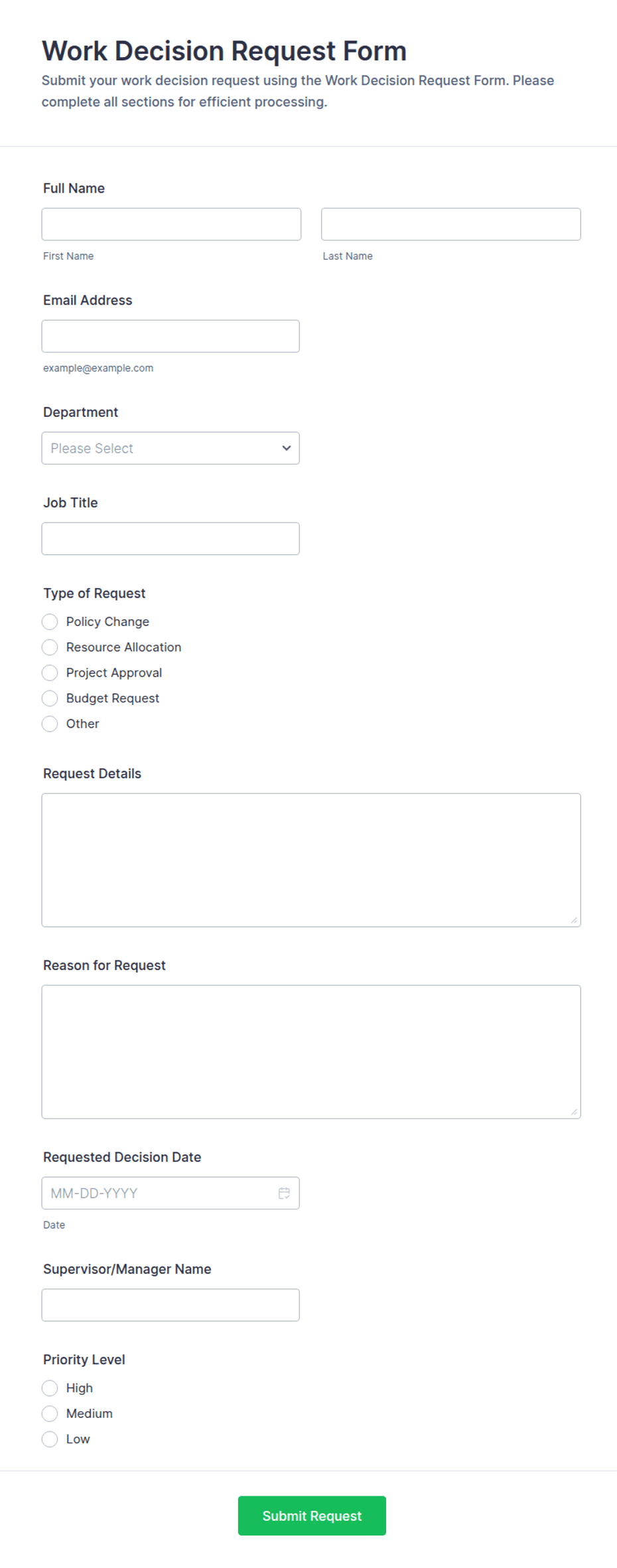 Work Decision Request Form Template | Jotform