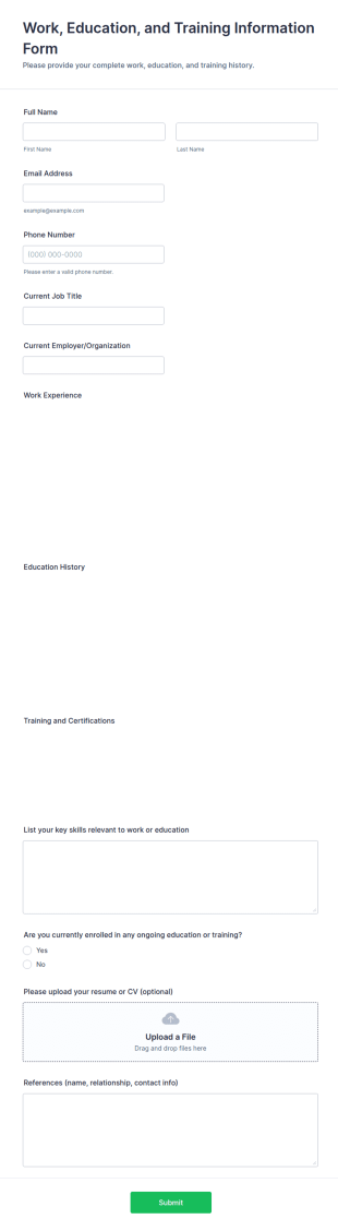 Work, Education, And Training Information Form Template