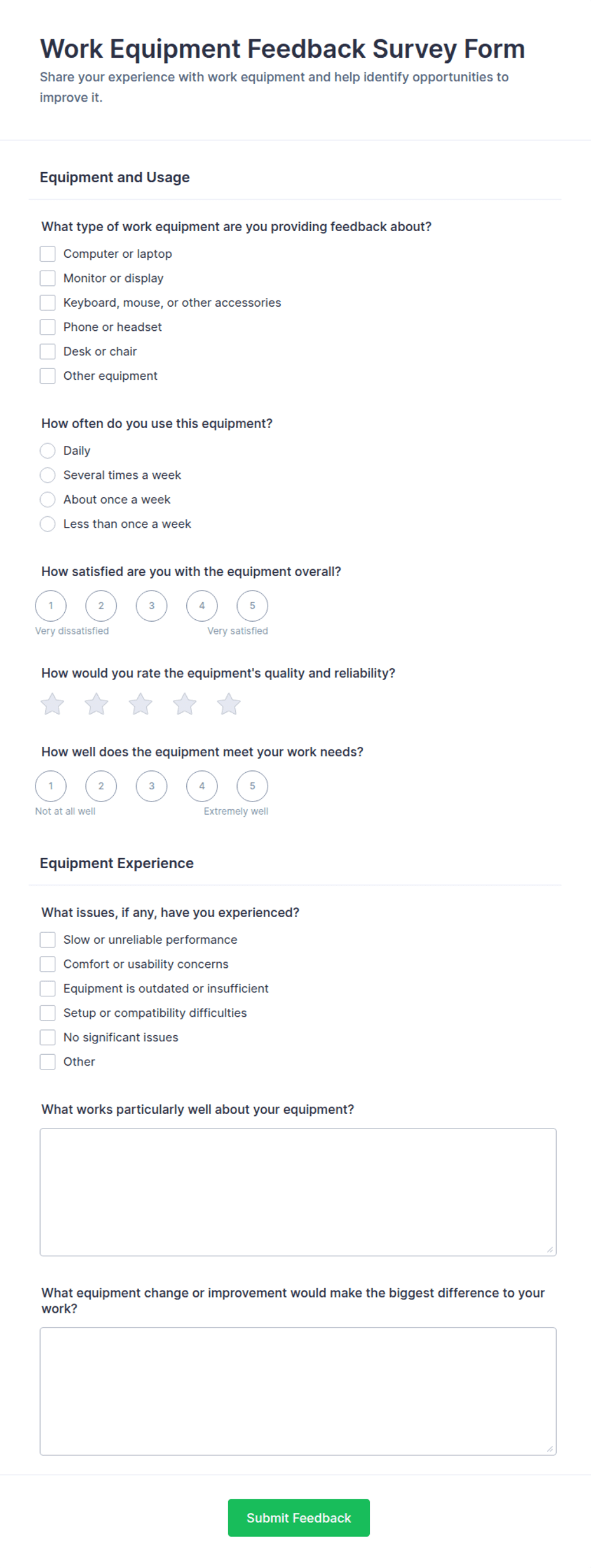 Work Equipment Feedback Survey Form Template | Jotform