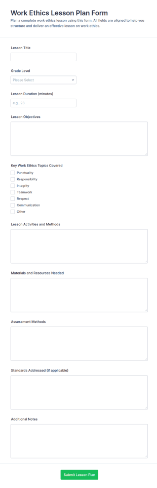 Work Ethics Lesson Plan Form Template