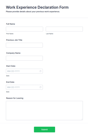 Work Experience Declaration Form Template