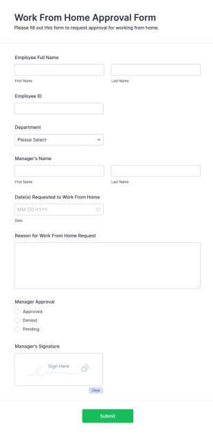 Work From Home Approval Form Template