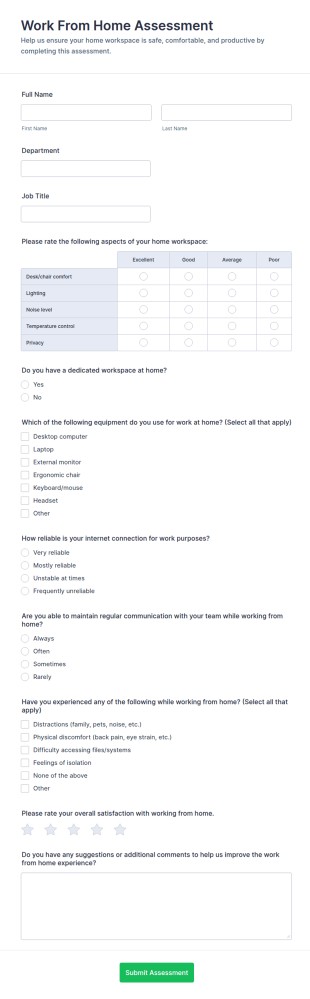 Work From Home Assessment Form Template