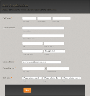 Work From Home Job Opportunity Form Template
