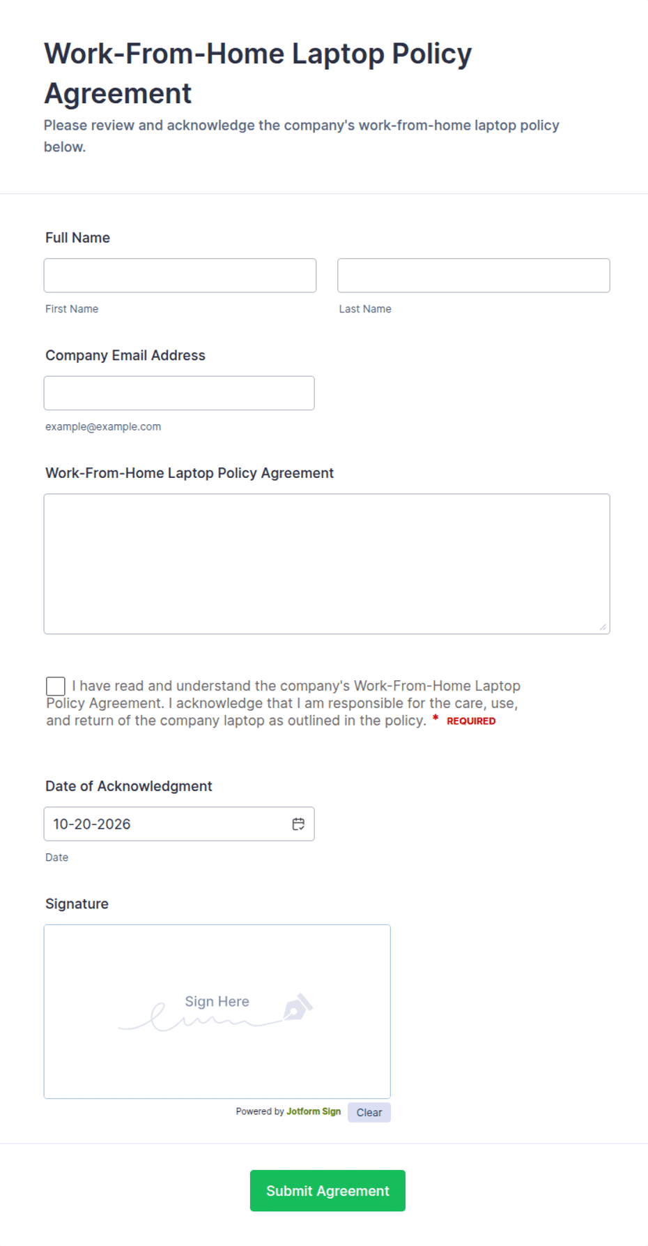 Work-From-Home Laptop Policy Agreement Form Template | Jotform