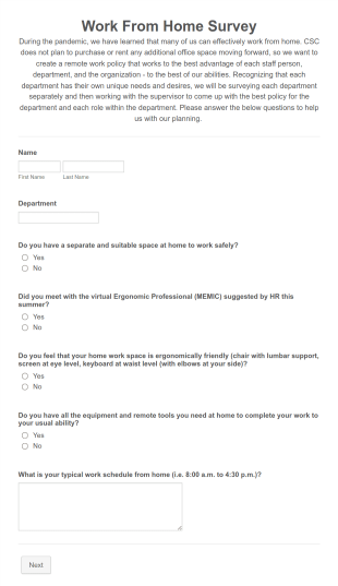 Work From Home Policy Survey Form Template