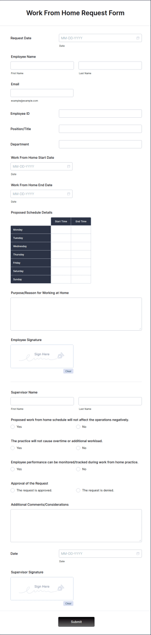 Work From Home Request Form Template
