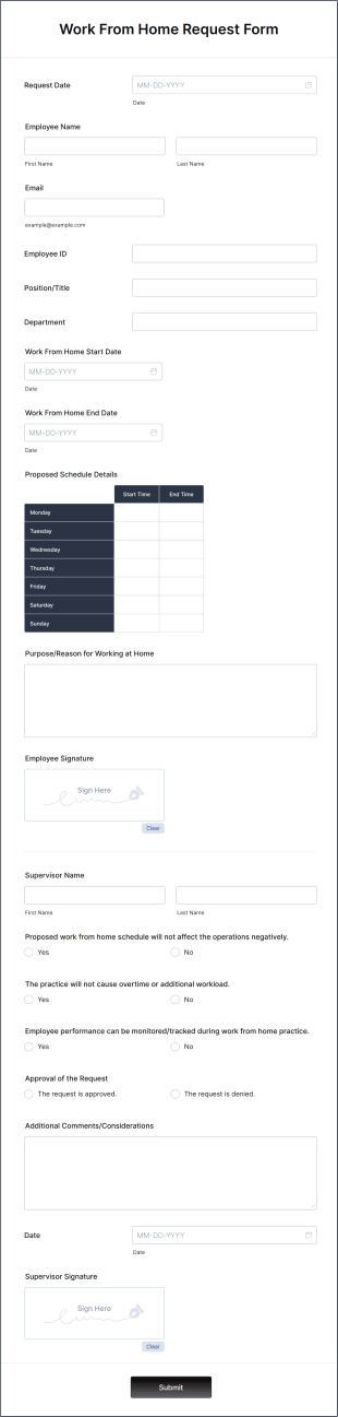 Work From Home Request Form Template