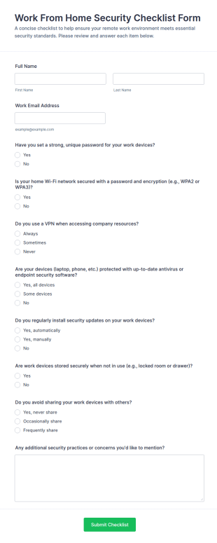 Work From Home Security Checklist Form Template
