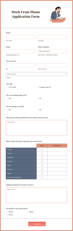 Work From Phone Application Form Template