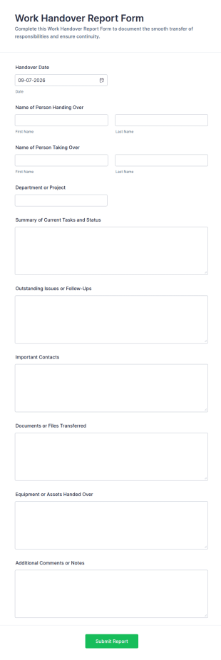 Work Handover Report Form Template