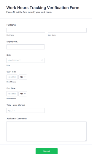 Work Hours Tracking Verification Form Template