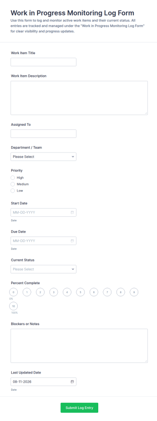 Work In Progress Monitoring Log Form Template