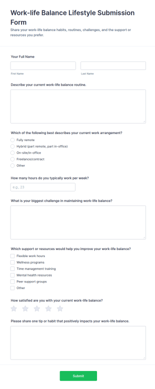 Work Life Balance Lifestyle Submission Form Template