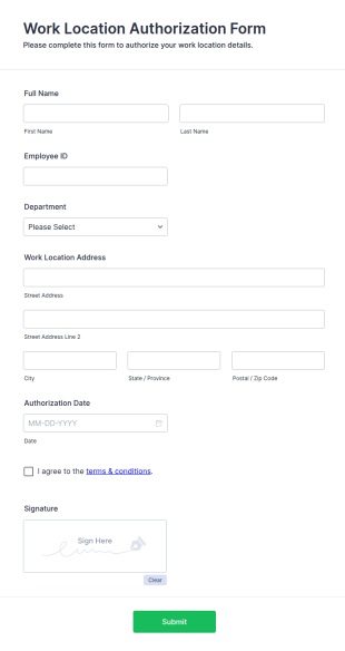 Work Location Authorization Form Template