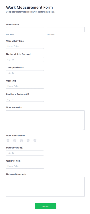 Work Measurement Form Template