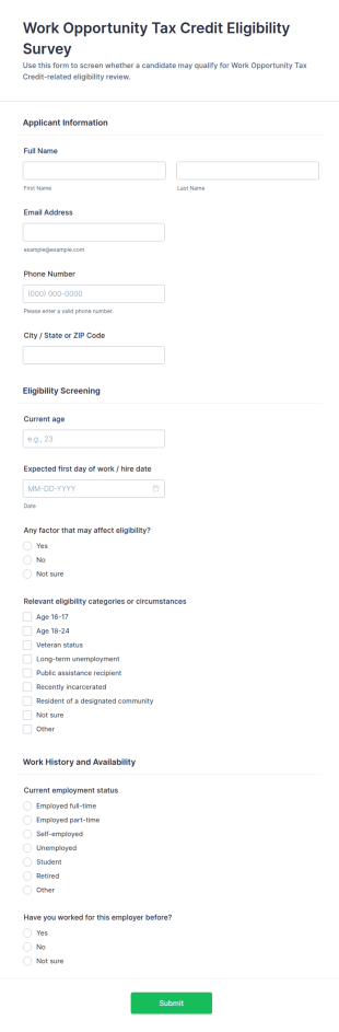 Work Opportunity Tax Credit Eligibility Survey Form Template