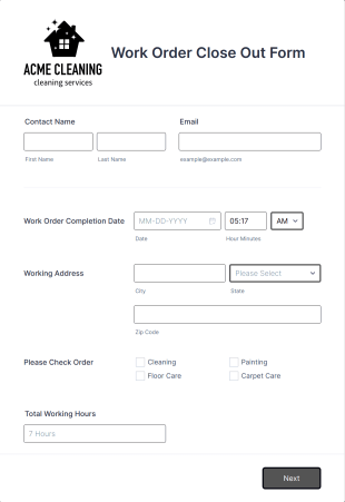 Work Order Close Out Form Template