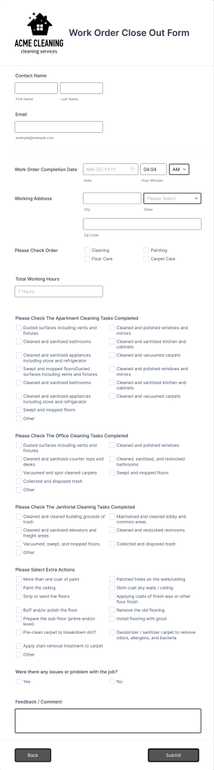 Work Order Close Out Form Template