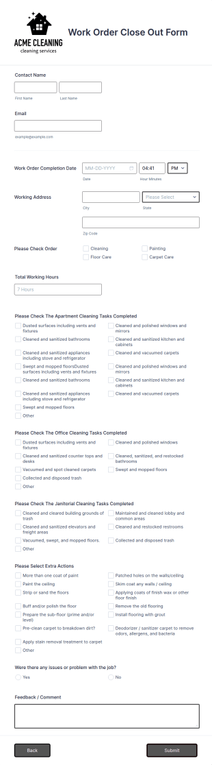 Work Order Close Out Form Template