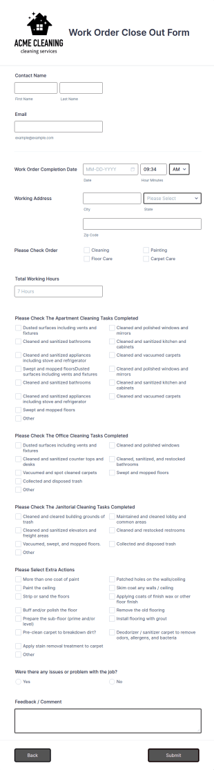 Work Order Close Out Form Template