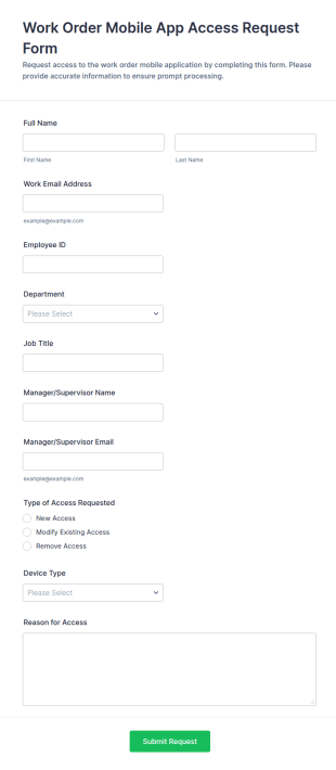 Work Order Mobile App Access Request Form Template