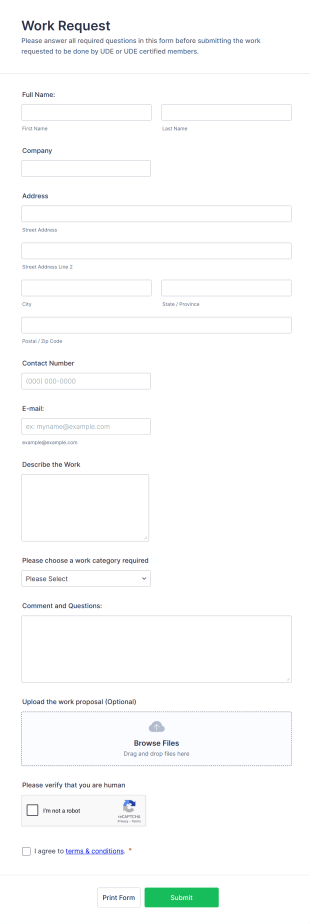 Work Order Request Form Template