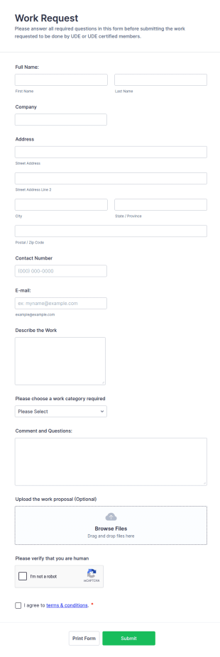 Work Order Request Form Template