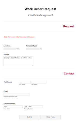 Work Order Request Form Template