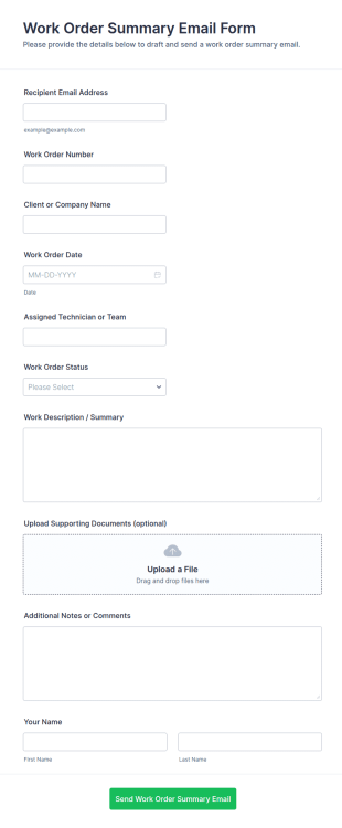 Work Order Summary Email Form Template