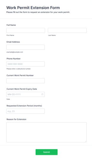 Work Permit Extension Form Template