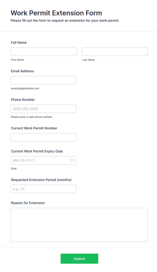 Work Permit Extension Form Template
