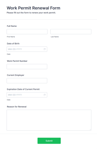 Work Permit Renewal Form Form Template