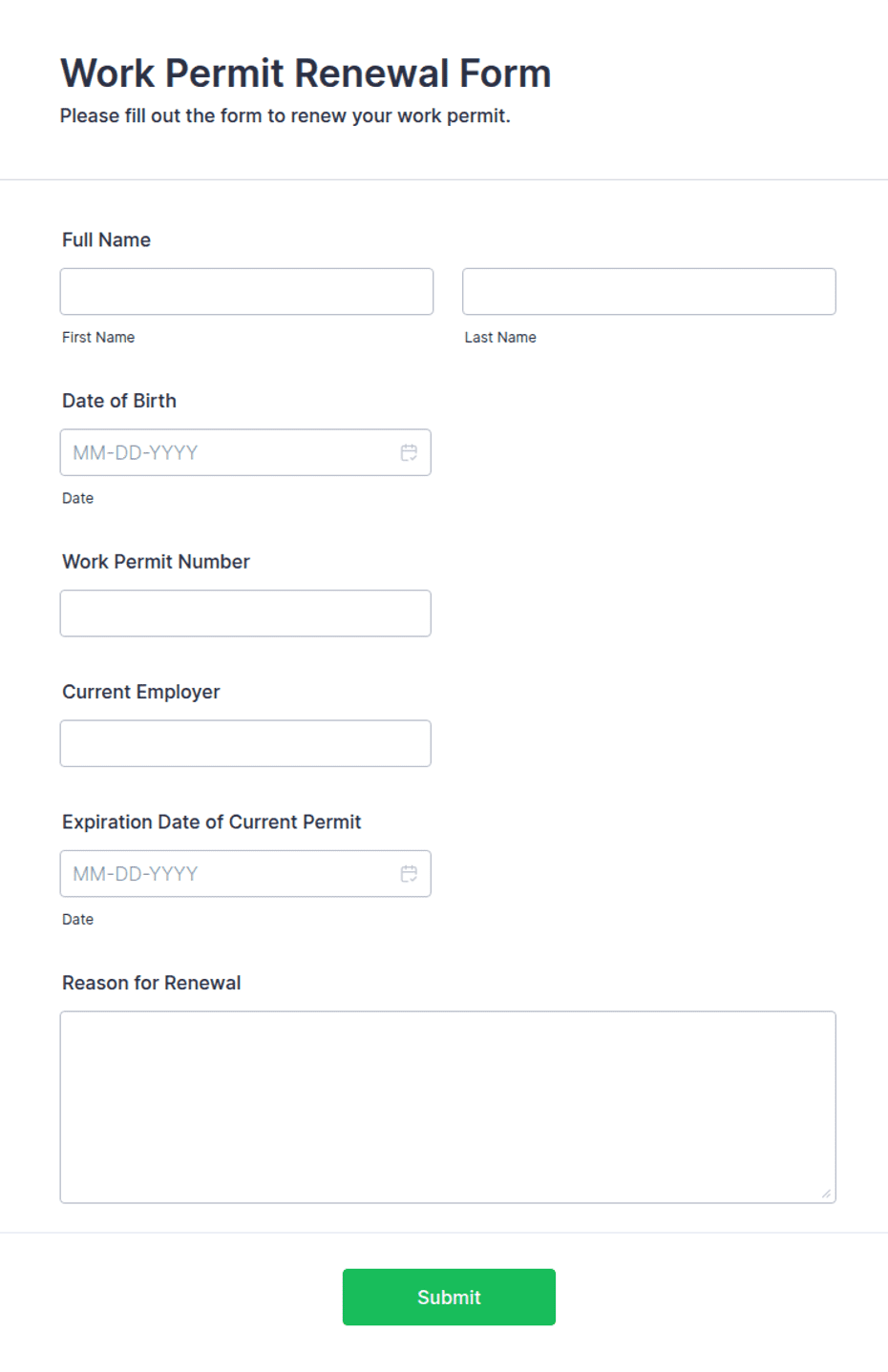 Work Permit Renewal Form Template | Jotform