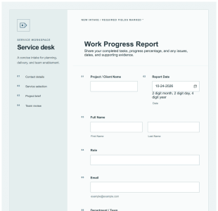 Work Progress Report Form Template