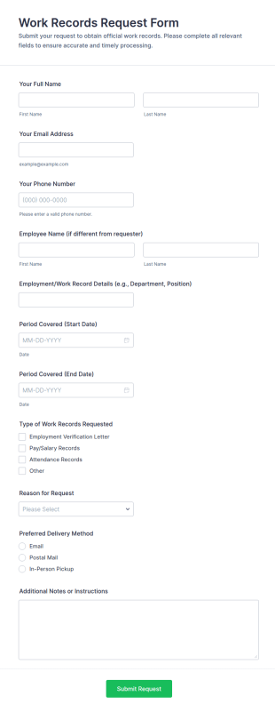 Work Records Request Form Template