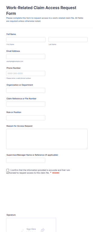 Work Related Claim Access Request Form Template