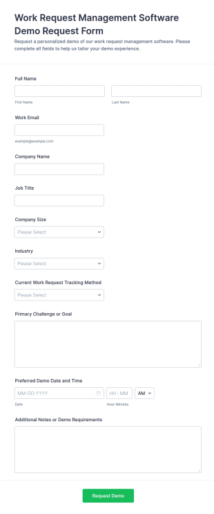 Work Request Management Software Demo Request Form Template