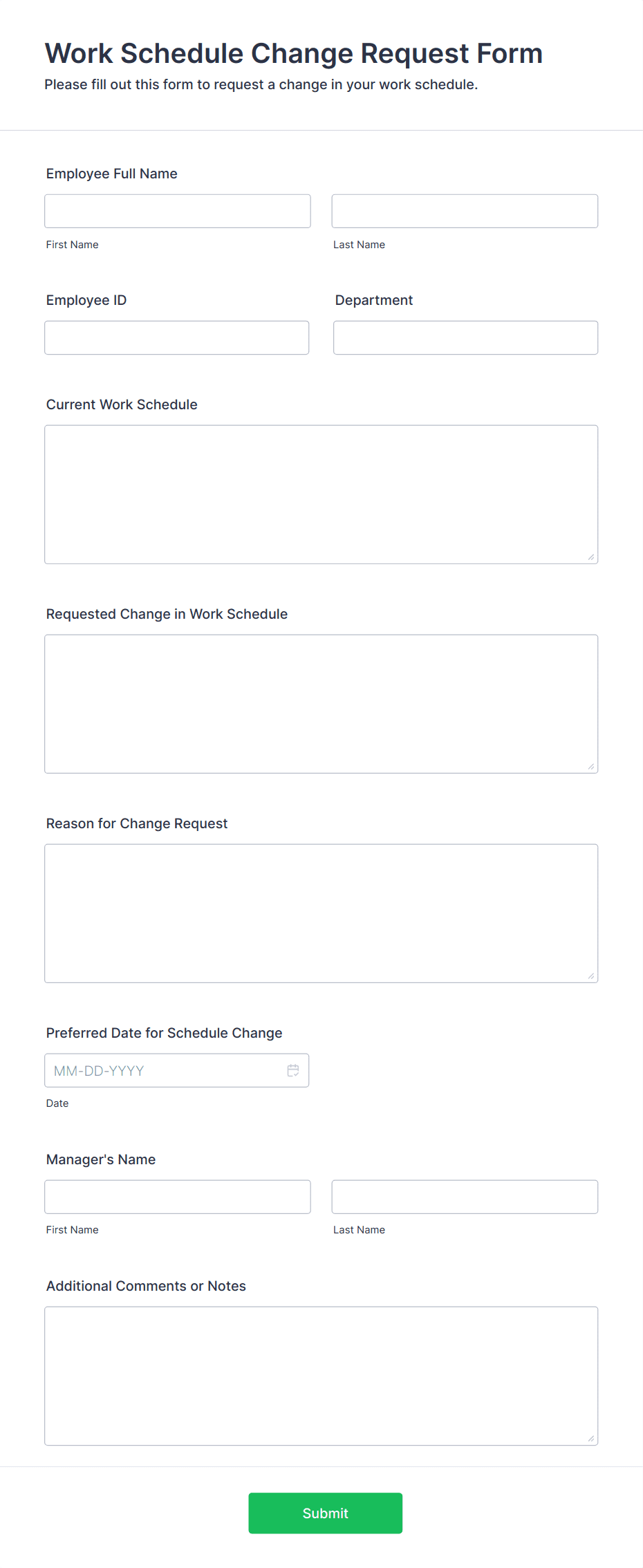 Work Schedule Change Request Form Template | Jotform